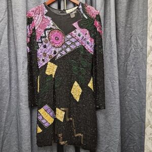 A.J. Bari Black Dress with Pink and Gold Accents